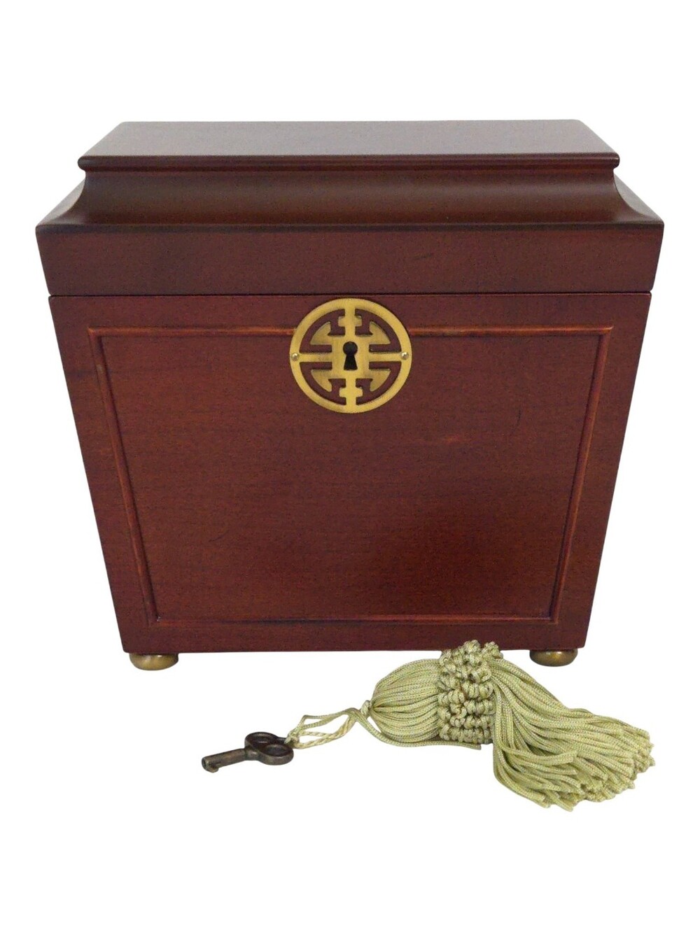 Bombay Co. Vintage 2002 Mohogany Wood Asian Jewelry Box w Removable Tray & Key